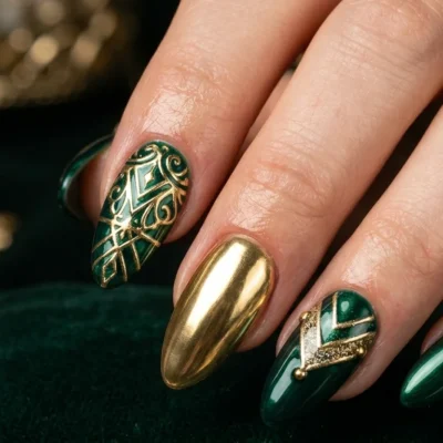 Green and Gold Nail Designs (1)